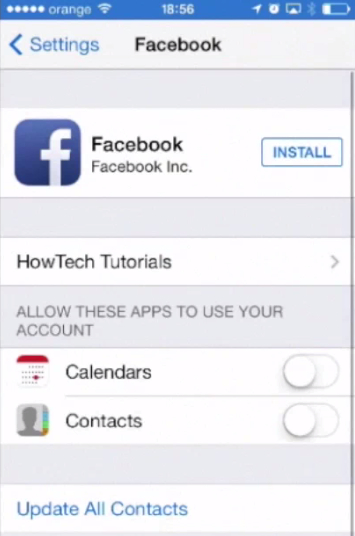 installation of Facebook app on iPhone running on iOS 7