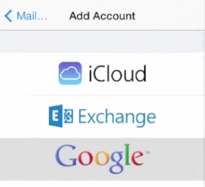 selecting Gmail as the account type on iPhone running on iOS 7