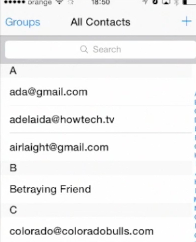 verifying imported Gmail contacts on iPhone running on iOS 7