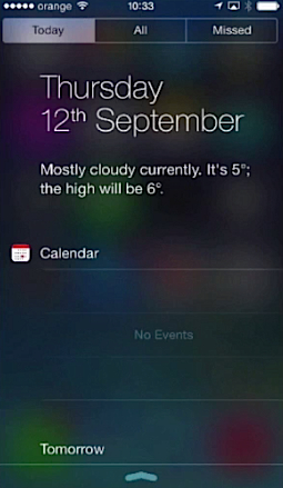 Today” tab of Notification Center of iPhone running on iOS 7