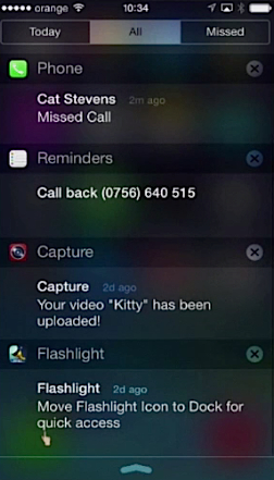 All” tab of Notification Center of iPhone running on iOS 7