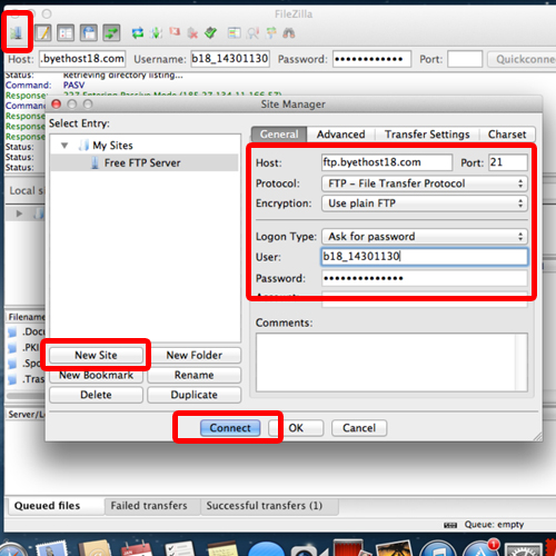 configuring the filezilla site manager feature