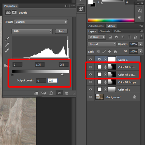 creating the levels adjustment layer