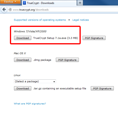 downloading the truecrypt application