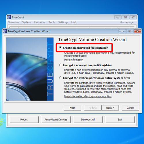 the truecrypt wizard welcome screen