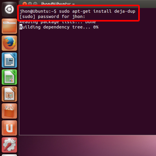 using the terminal application to install deja dup