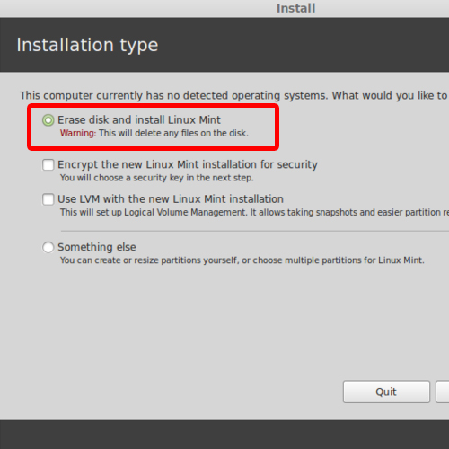 choosing the erase disk option