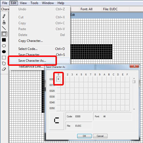 use characters created in private character editor in word