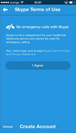 agreeing to Skype terms of use  on iPhone running on iOS 7