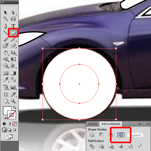 using the ellipse tool to create tires