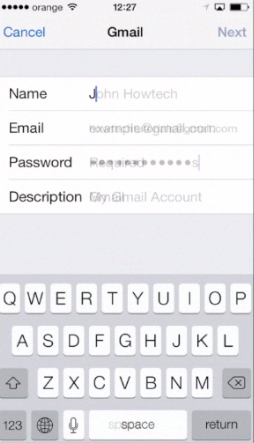 entering email account details on iPhone running on iOS 7