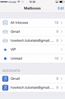 mailboxes page on iPhone running on iOS 7