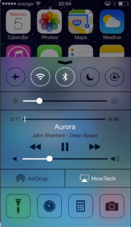 accessing music player via the Control Center on iPhone running on iOS 7