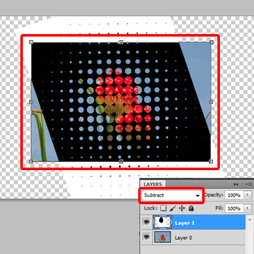 change the halftone layer mode to subtract