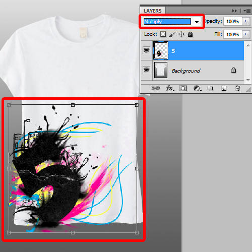 pasting the design on a t-shirt