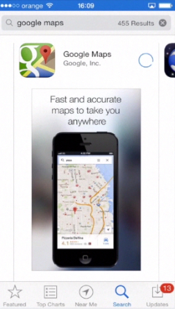 downloading Google Maps app from App Store on iPhone running on iOS 7