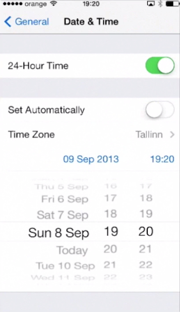 changing time on iPhone running on iOS 7