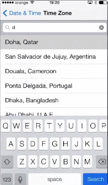 setting time zone on iPhone running on iOS 7