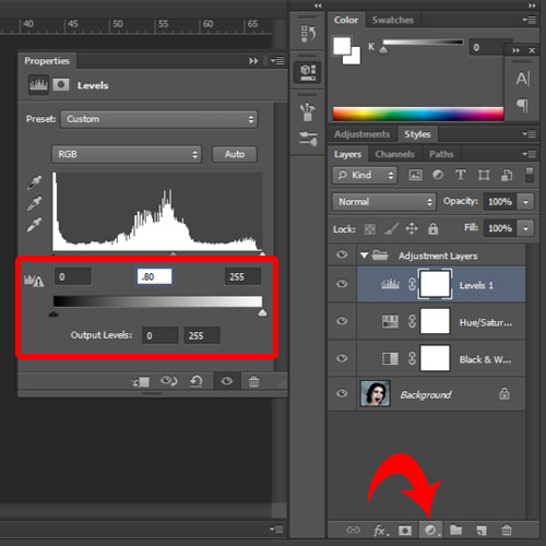 adding the levels adjustment layer