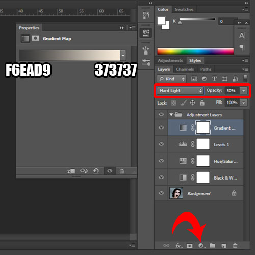 adding the gradient map adjustment layer