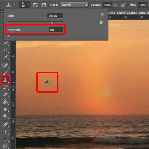 applying the stamp tool to remove the sun from the extracted frame