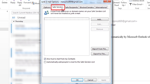 Click on the Safe Senders option