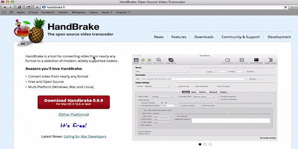 Downloading Handbrake converter on a Mac