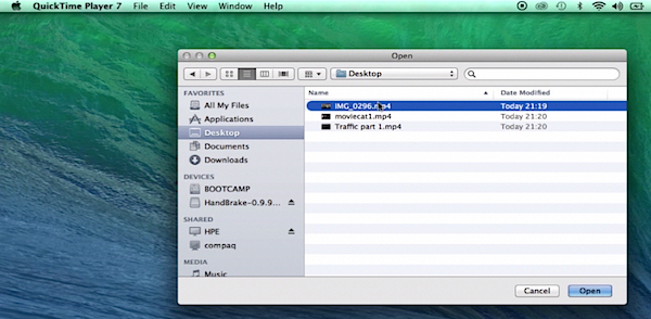 Opening a video file with QuickTime player