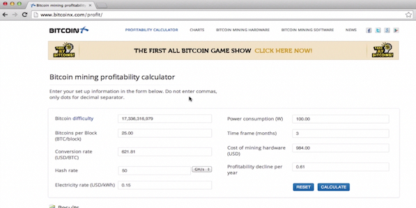 using Bitcoin mining calculator