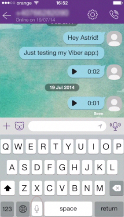 tapping the microphone icon in Viber using iPhone