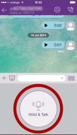 recording the voice message in Push-To-Talk mode on Viber