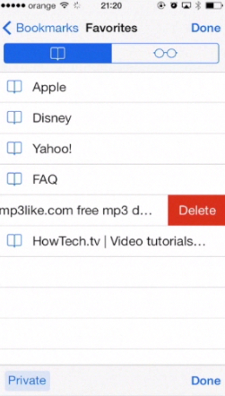 deleting bookmarks on iPhone running on iOS 7