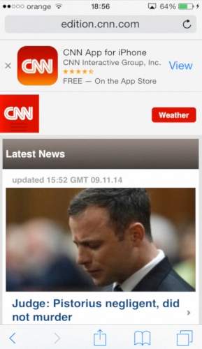 visiting CNN website using Safari app on iPhone running on iOS8