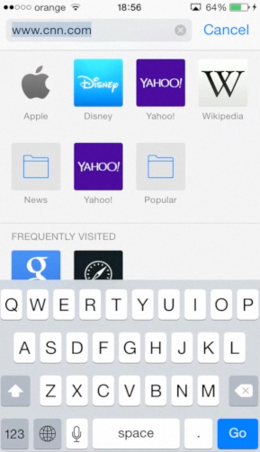 tapping Safari address bar on iPhone running on iOS8