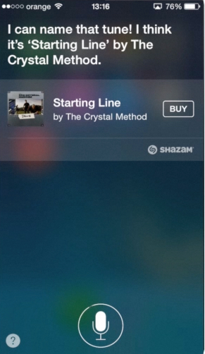 Siri recognizing the song on iPhone running on iOS8