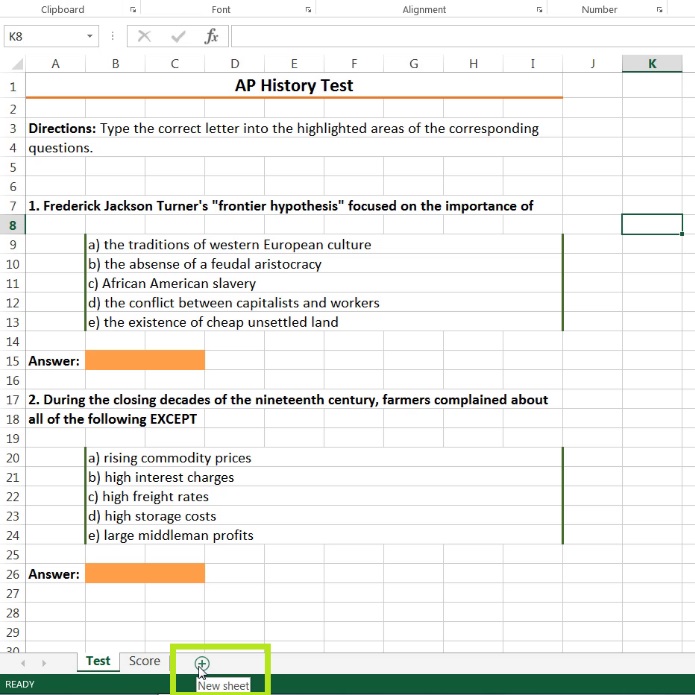create simple math quiz with excel