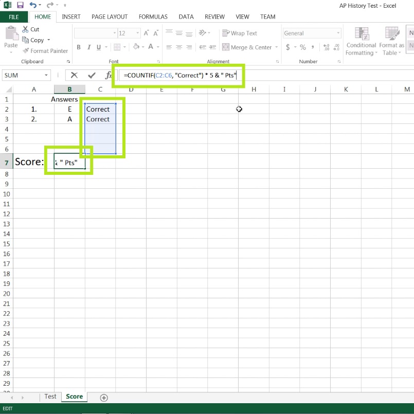 C2:C6 refer to the cells with the =IF function