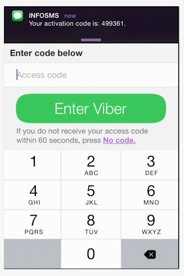 Enter the access code in the Viber