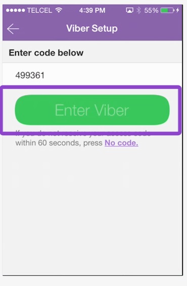 Enter the access code in the Viber