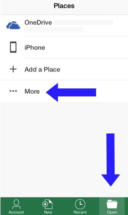 Access the iCloud storage from Excel for iOS