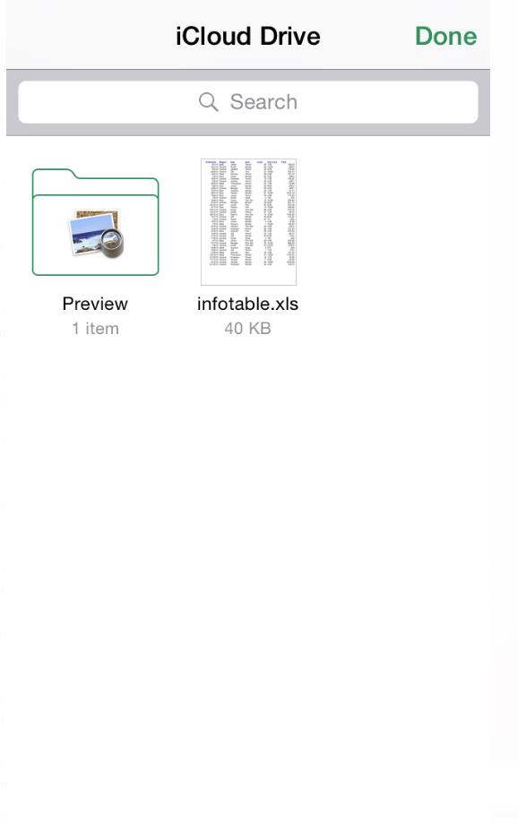 Selecting files from the iCloud