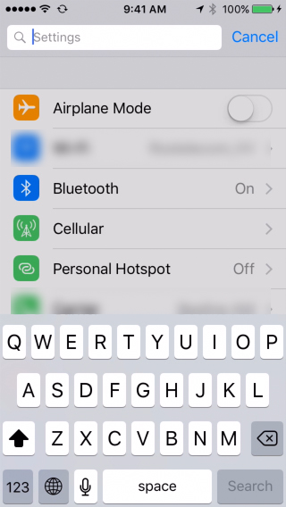 iPhone settings on iOS 9