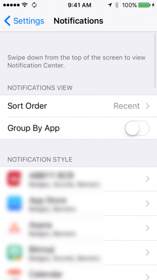 iPhone settings on iOS 9