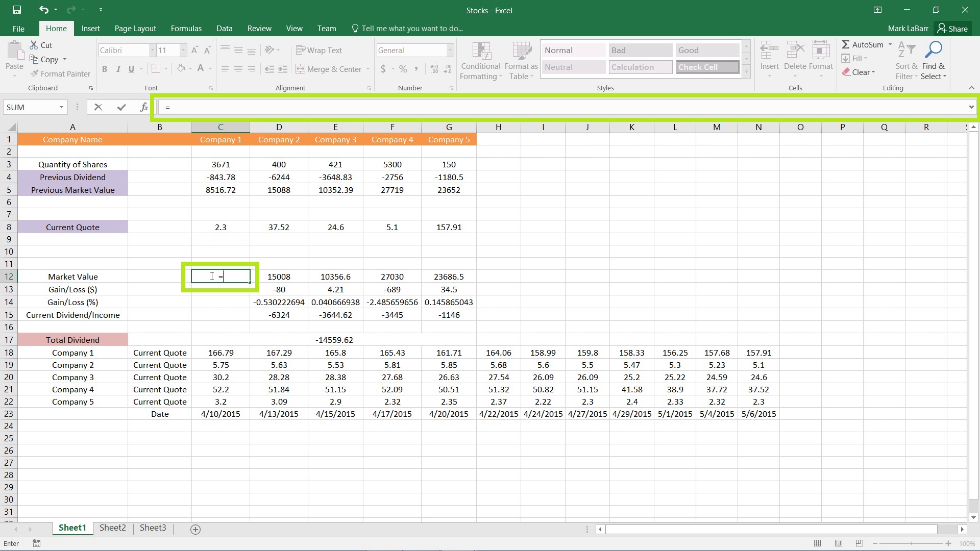 folumla bar in excel for mac