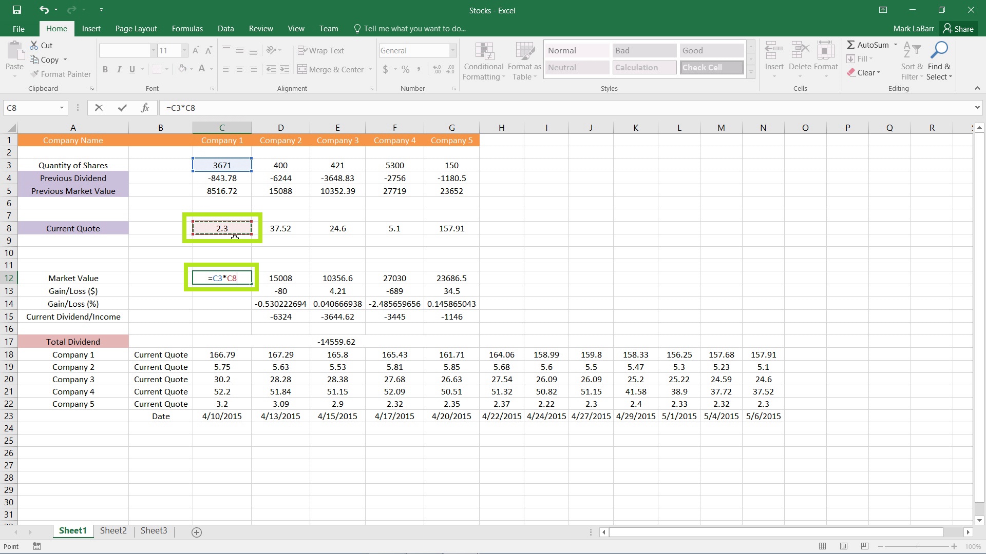 where do you find calculated value for mac excel 2016