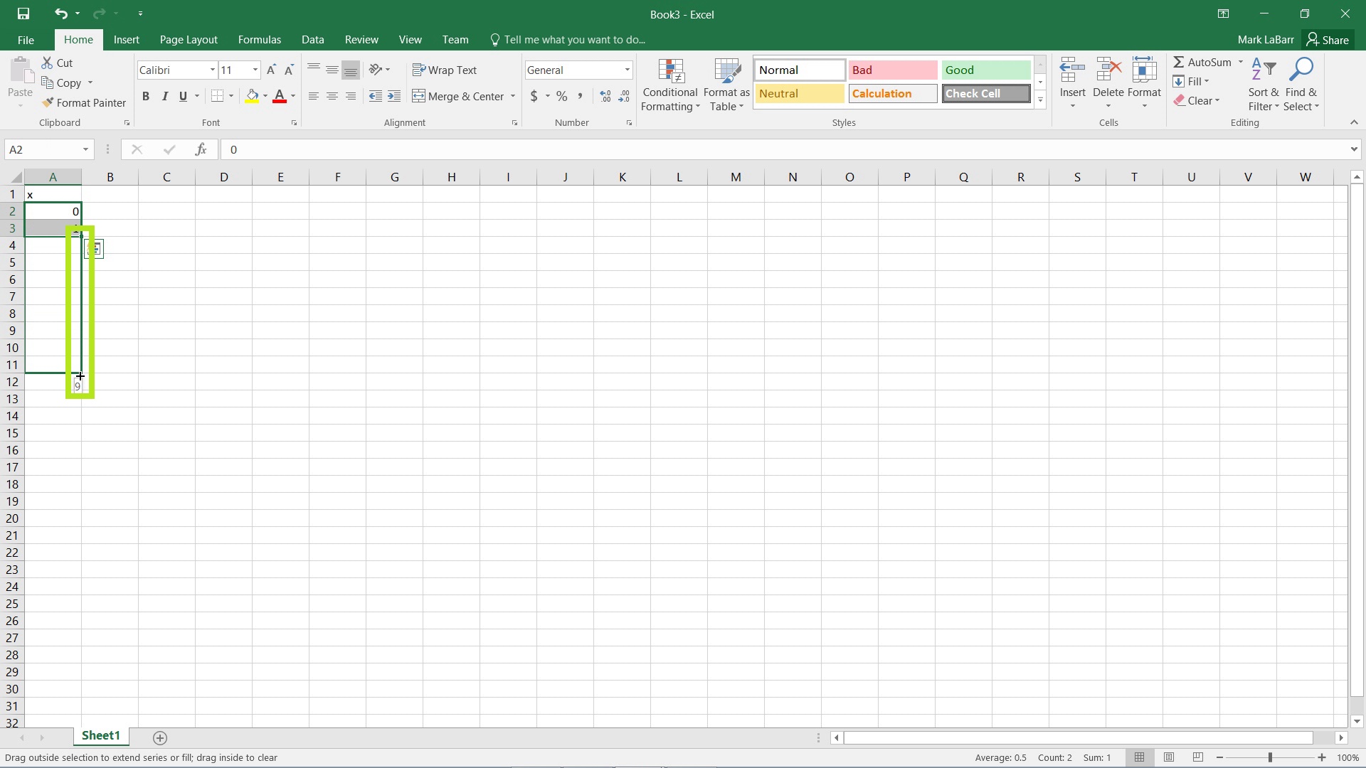 Graphing in Excel 2016