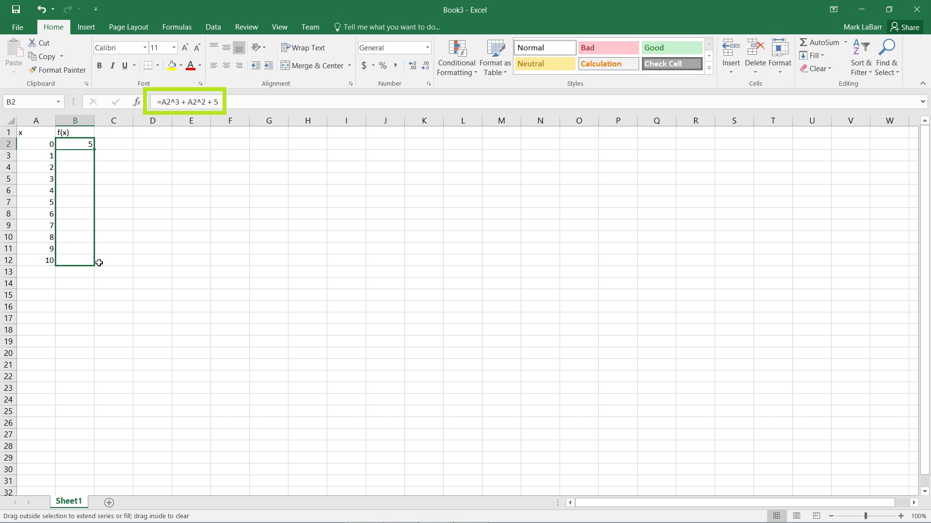 Graphing in Excel 2016