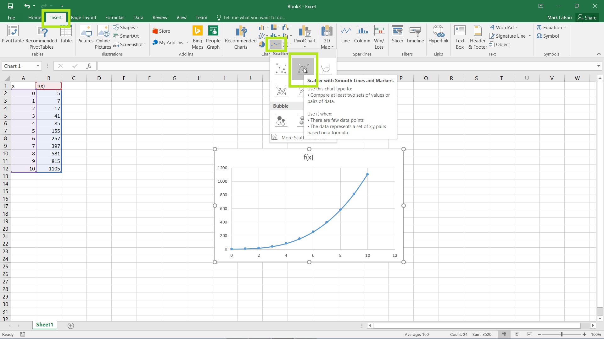 Graphing in Excel 2016