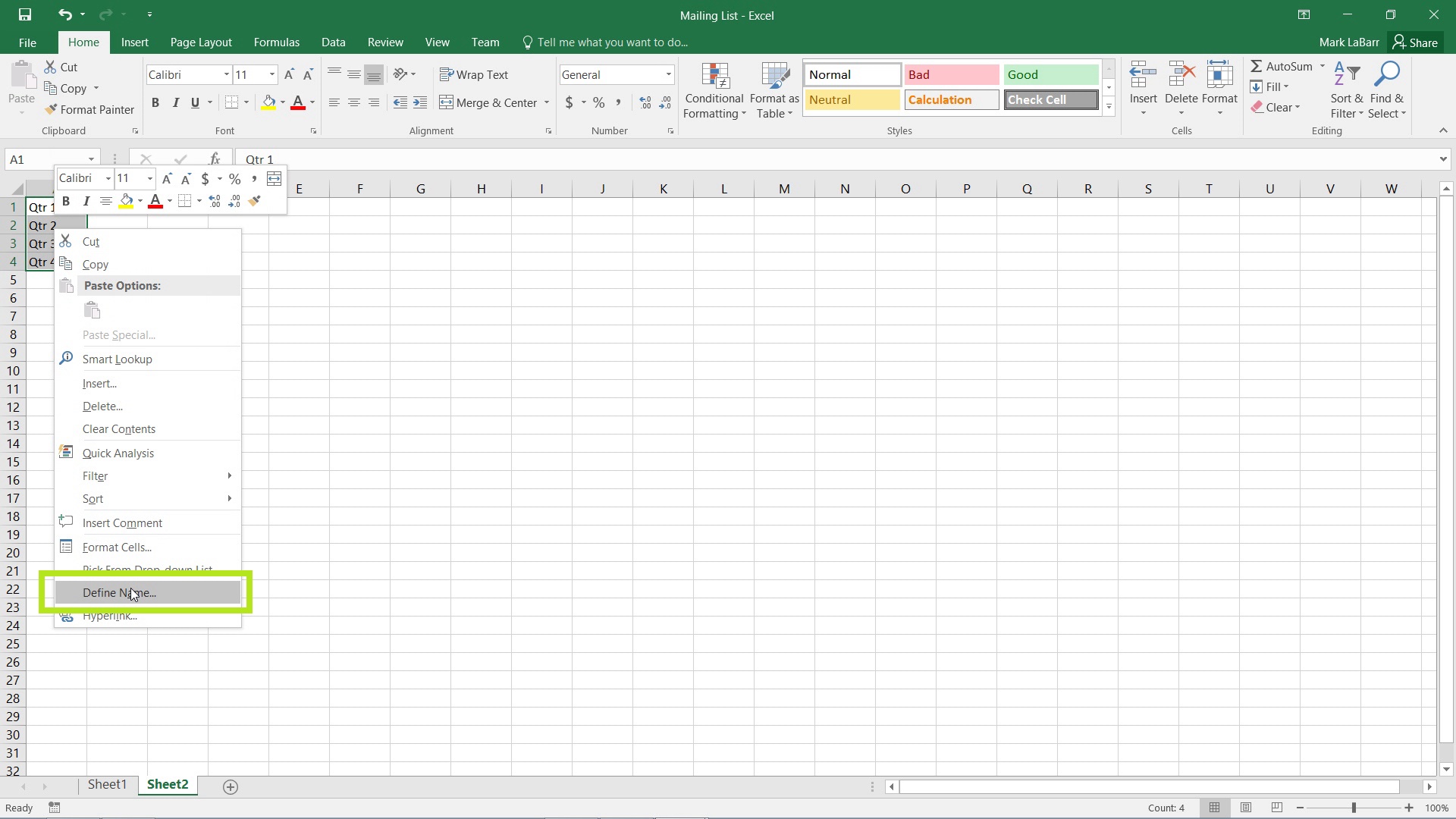 excel drop down list