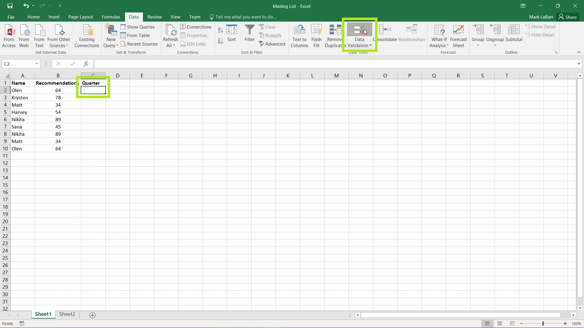 excel drop down list